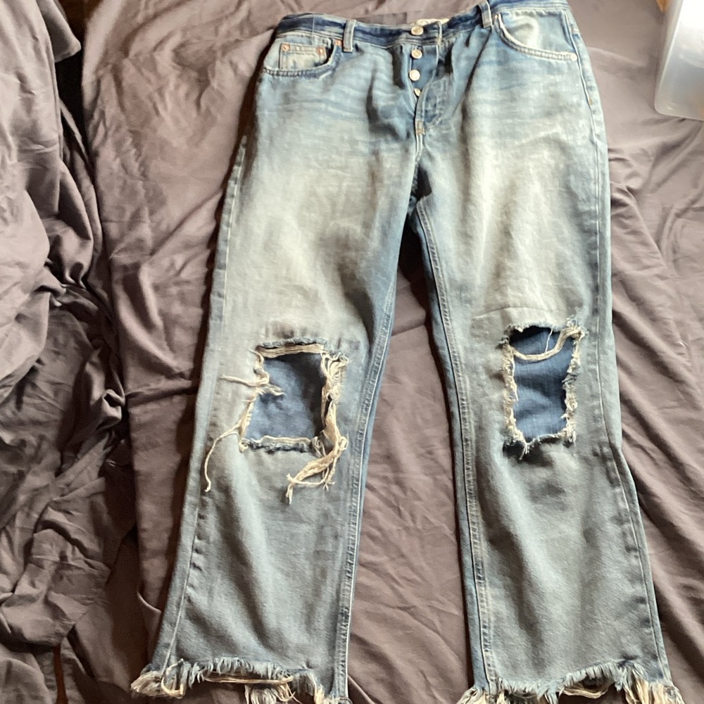 We The Free Light Blue Distressed Flare Jeans